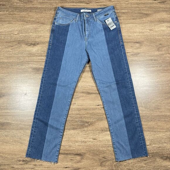 Mavi Denim - Mavi Niki Jeans Womens Size 27 High-Rise‎ Straight Crop Raw Hem Colorblock Denim
